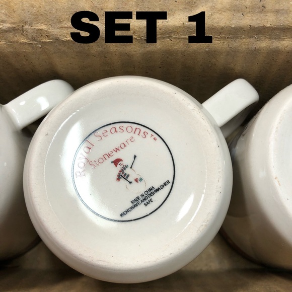 Royal Seasons Stoneware set 4 Coffee Mugs Cups Snowmen Christmas Stocking Set 1 - Picture 7 of 11